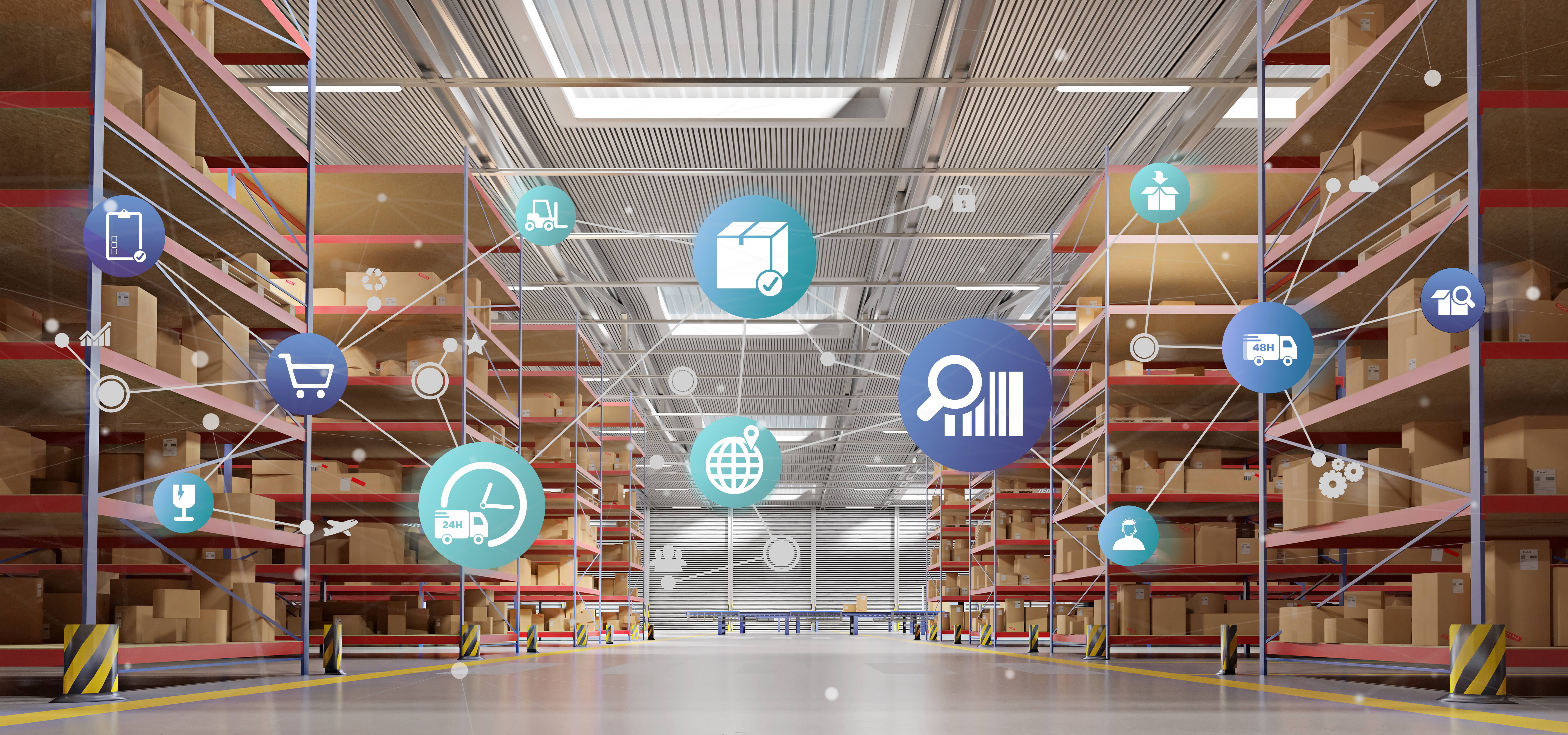 View of a Logistic organisation on a warehouse background 3d rendering